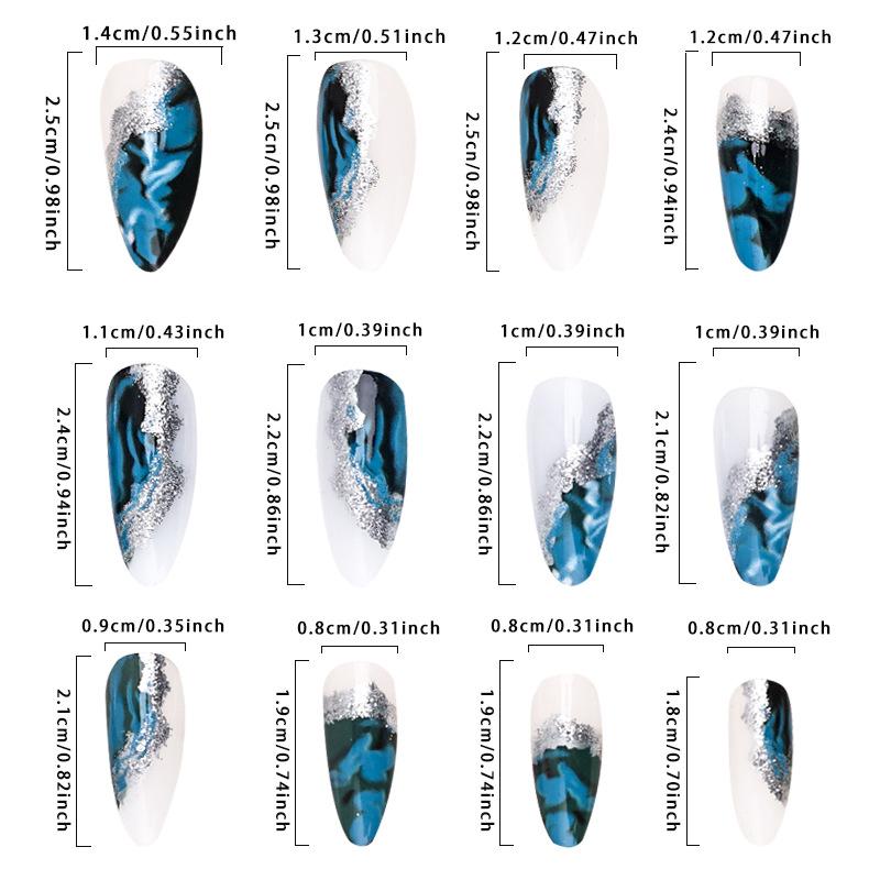 Gradient Glitter Press-On Nails – Purple/Blue/Green with Gold Foil, Medium Square & Drop for Daily & Party Looks