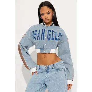 Los Angeles City Denim Bomber Jacket - Light Wash Los Angeles City Denim Bomber Jacket - Light Wash