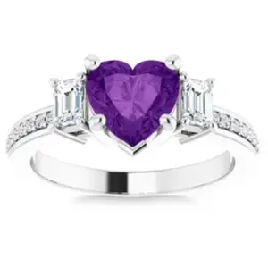 7mm Amethyst Vintage Diamond Heart Shape Accent Ring in 14k White or Yellow Gold