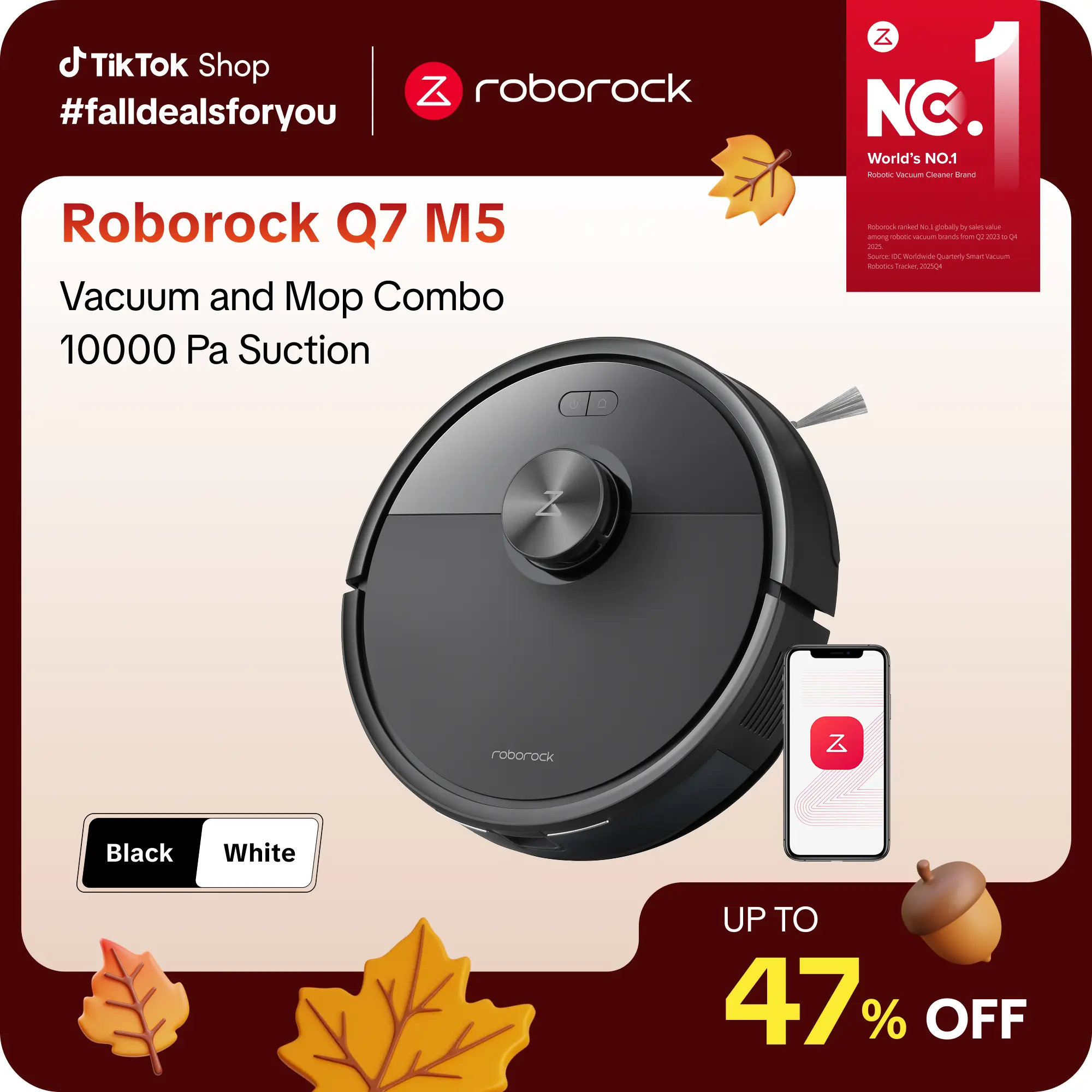 Roborock Q7 Series Vacuum-Mop Combo Robot - LiDAR Navigation, Pet Hair Handling, 10000 Pa Suction, Motorized Cordless Vacuum, Automated Floor Cleaning, Clean Floors Solution, Self-Charging Wi-Fi, Manufacturer Warranty, #TikTokShopFallDealsForYou