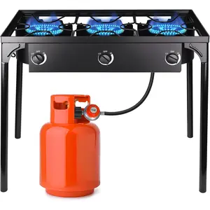 3 Burner High pressure Propane Stove,  Picnic Cooker  225,000 BTU Camping Stove with Detachable Legs, Perfect for Backyard Cooking, BBQ, Baking and Frying