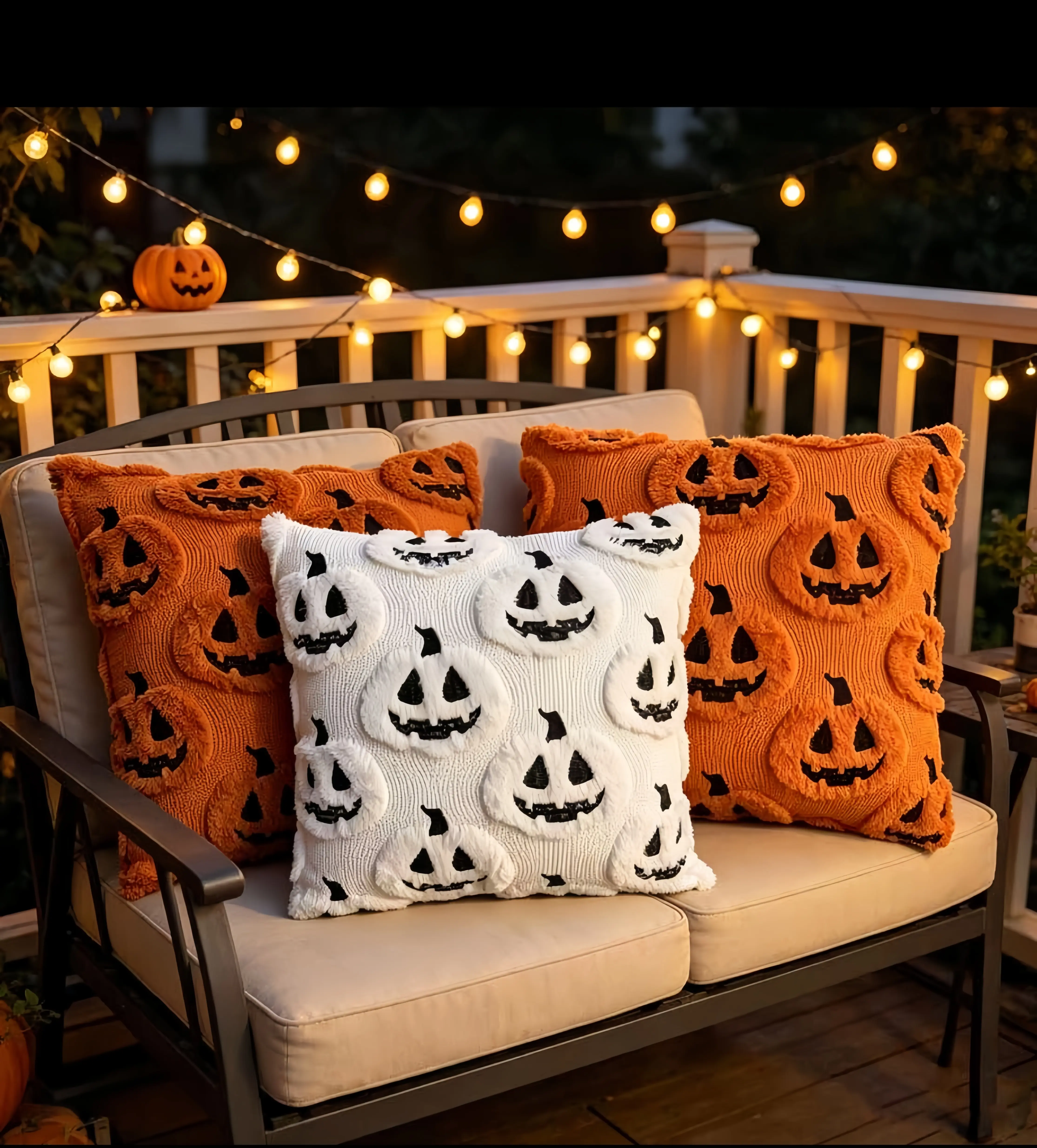 Plush Pumpkin Prints Polyester Throw Pillow Covers - 18x18 in, Set of 2, Cozy Decorative Cushion Covers for Halloween Pumpkin Decor, Holiday Decorating, Fall Home Supplies