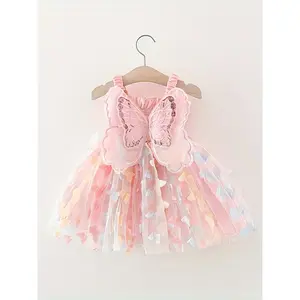 Summer Princess Dress with Butterfly Wings Sleeveless 0-3 Years Tutu Birthday Party Wedding Outfit Hand Washable Easy Care