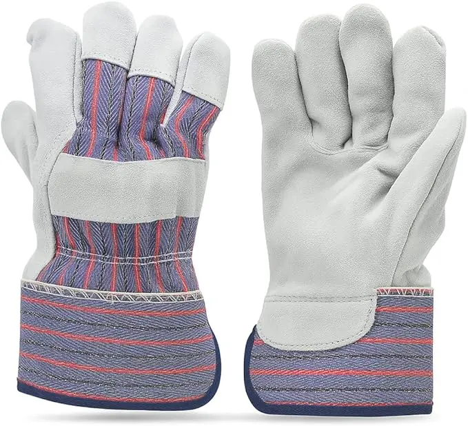 G & F 5015 Unisex Cowhide Leather Palm Work Gloves with Grip, 5-Pair Pack Suede Finish, Single/Double Palm, Cut Protection, for Home Cleaning Indoor Use, 30 Days Guarantee