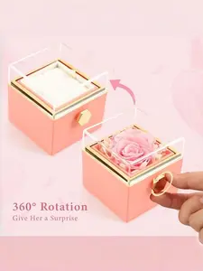 Valentine's Day Rose Flower Gift Box, Painted Rotating Surprise Ring Necklace, Universal Jewelry Box, Perfect Gift for Him Her, Surprise Gifts