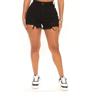 Let's Go Cut Off Denim Short - Black