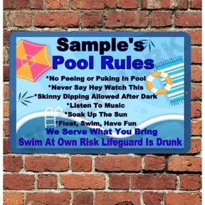 Personalized Pool Rules Sign Custom Name Aluminum Summer Party Decor Home Wall Art for Bathroom Bedroom Kitchen Backyard