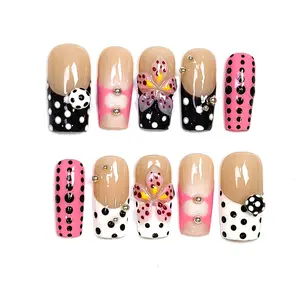 KissMuse Nails | GIRLY POLKA | DY007 | 100% Handcrafted 3D Press-On Nails | Reusable, Long-Lasting, Salon-Quality