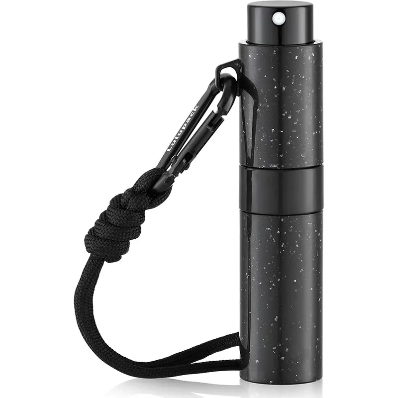 Travel Perfume Bottle Refillable - Keychain Cologne Spray Atomizer Mini - Small Travel Size Sprayer Empty Refill Sample Container - Portable Fragrance Decant Dispenser for Men 8ml Black