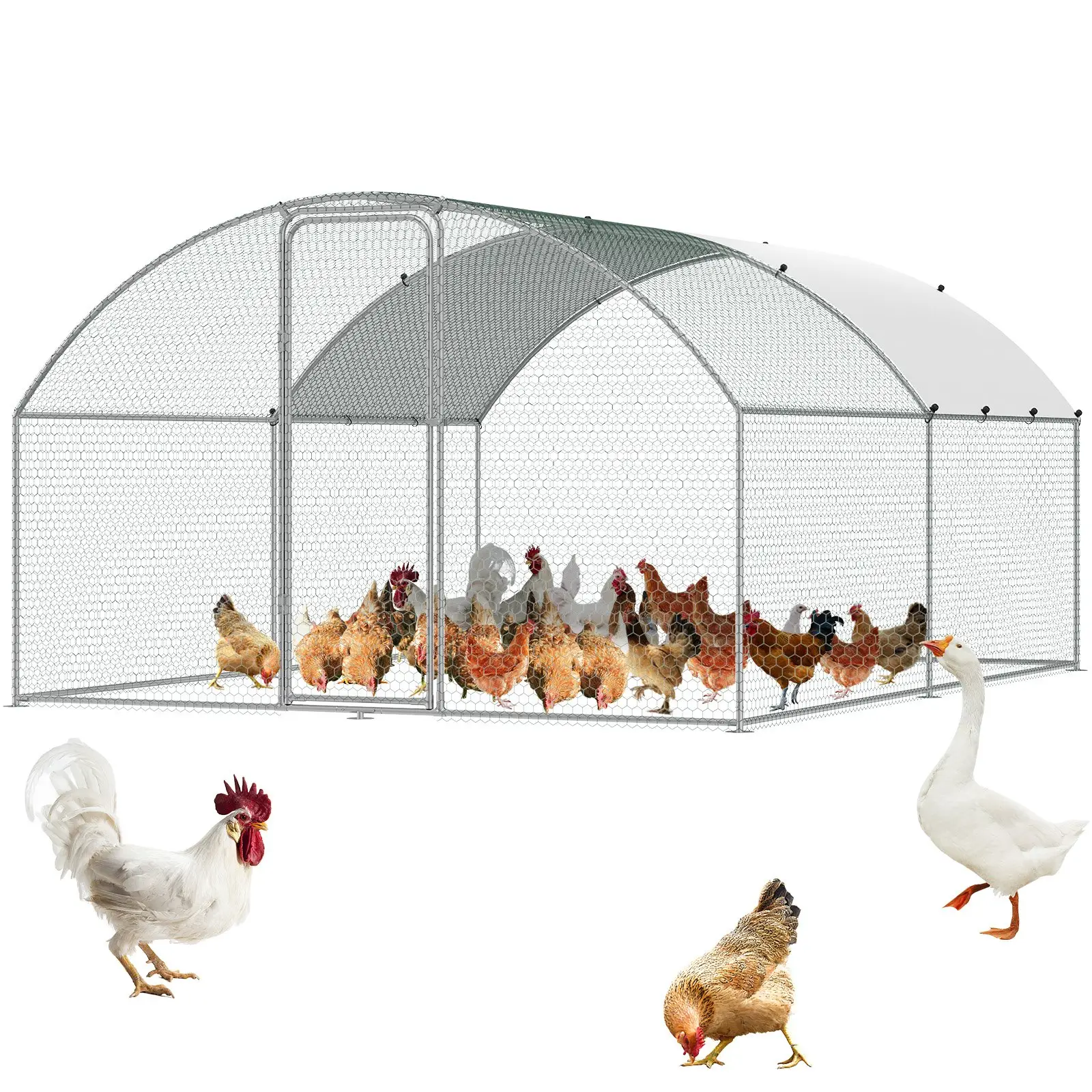 VEVOR Large Metal Chicken Coop, 9.8x12.9x6.6 ft Walk in Chicken Run for Yard with Waterproof Cover, Doom Roof Hen House with Security Lock for Outdoor