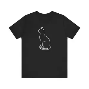 Men's cat silhouette Graphic T-Shirt - Short Sleeve Crew Neck Regular Fit Casual Wear | Soft & Breathable Fabric, Durable Print, Everyday Comfort, Machine Washable, minimalist line art simple graphic design on a t-shirt