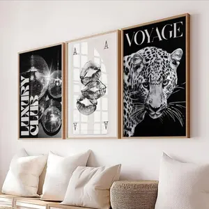 Trendy Black and White Gallery Wall Set of 3 Fashion Stylish Poster Unframed  s Leopard Decor Office Aesthetic Girly Wall Art Fashion Magazine Poster Unframed  able