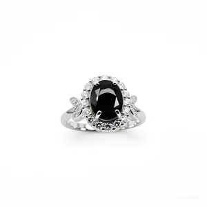 Crystal Gemstone Black Onyx  Rng with Elegant Design S925 Sterling Silver Ring Adjustable