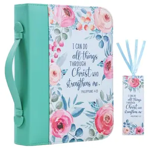 Bible Cover Case for Women with a Matched Bookmark PU Leather Bag Pockets and Zipper for Standard Large Size