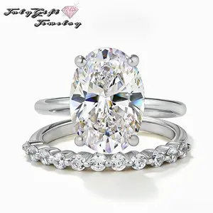 Classic 4.5ct Oval Cut Synthetic Moissanite Engagement Ring Set Hypoallergenic Plated Bridal Wedding Ring Set for Women Promise Ring Alternative Anniversary Gift