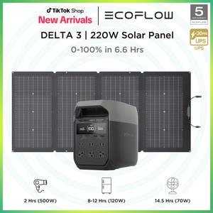 [Separate Shipping]EF ECOFLOW DELTA 3 Portable Power Station with 220W Solar Panel, Solar Charging, LiFePO4 Battery, 1800W AC/100W USB-C Output