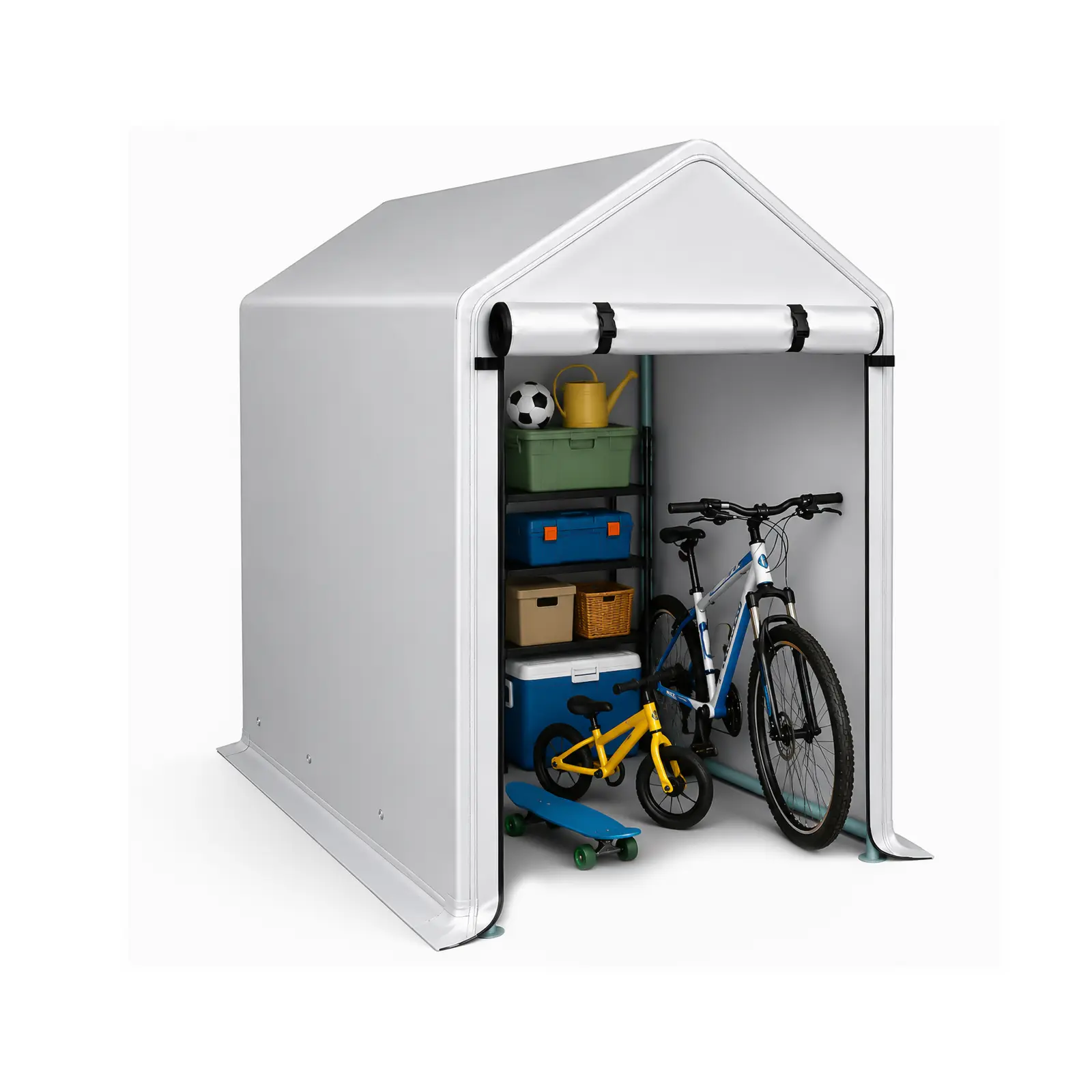 3X6FT Portable Outdoor Storage Shed, Silver Gray 4-Sided 1 Roll-Up Door Utility Storage Tent With Reinforced Spray Coated Steel Frame, 140G All-In-One PE Fabric Waterproof Shelter For Bike, Motorcycle, Garden Tools, Firewood Backyard Patio