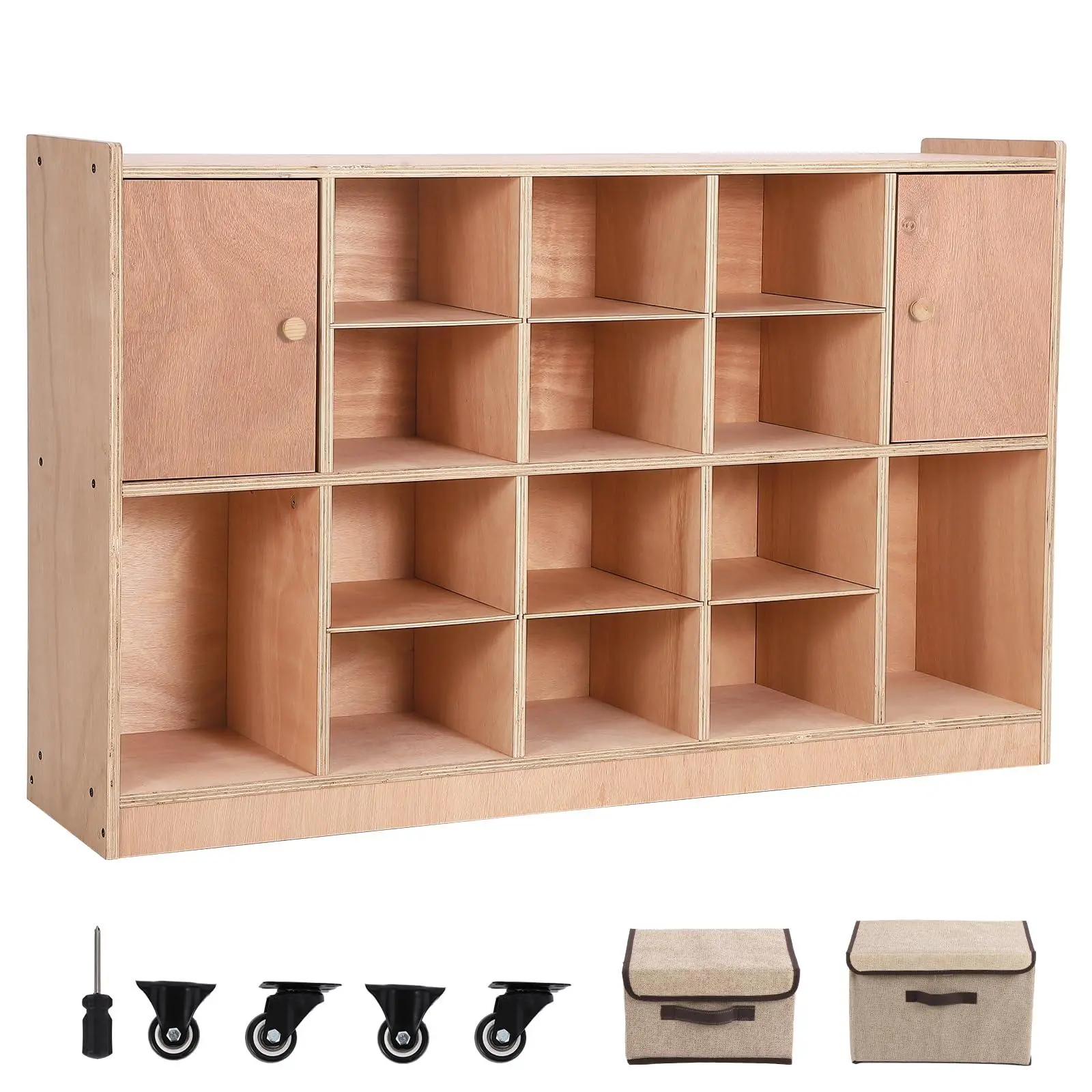 Durable 10-Cubby Wall-Mounted Storage Organizer with 5 Hooks, 100% Birch Plywood, Anti-Tip Safety Kit, Easy-Clean Protective Finish, 47"x11.7"x26.5" for Classrooms & Playrooms