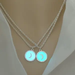 glow party necklace Luminous Glow in The Dark Moon Necklace – Trendy Silver Crescent Pendant for Night Out & Aesthetic Styleall‑match jewelry all‑match jewelry