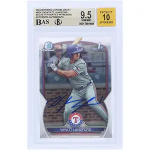 Wyatt Langford Texas Rangers Autographed 2023 Bowman Chrome Draft #BDC-106 Beckett Fanatics Witnessed Authenticated 9.5/10 Card - Fanatics Authentic Certified
