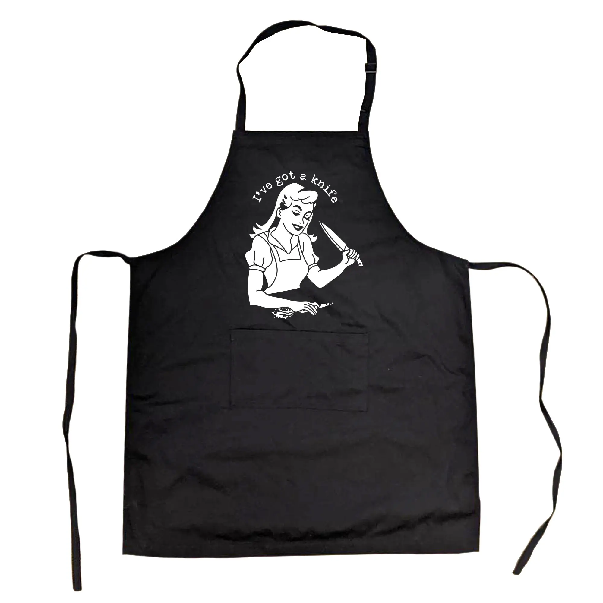 I've Got A Knife Cookout Apron Funny Baking Kitchen Novlety Smock Funny Aprons Adjustable Household Items Graphic Print Mother's Day Grill Apparel Funny Food Cover Grilling Apparel for Men Black
