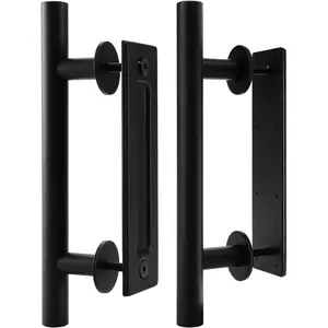2 Pack Sliding Barn Door Handle, Carbon Steel Pull and Flush Hardware Set, 12 Inch Heavy Duty Rustic Two-Side Design Door Hardware Set for Barn, Bedroom, Gate, Cabinet