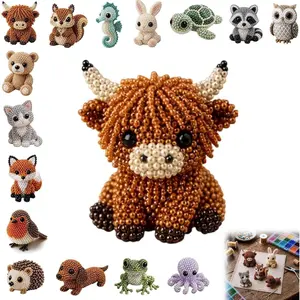 DIY 3D Highland Cow Beaded Animal Kit, Complete Wire Bead Craft Set With Instructions, Cottagecore Aesthetic Desk Decor, Cozy Summer Hobby Handmade Gift For Adults Teens, Creative DIY Art Figurine