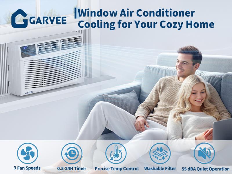 Garvee Window Air Conditioner, 8000 BTU Compact AC Unit, Energy Saving Window AC, Smart AC with 3 Modes Cool Dry Fan Speed Control,Cools Up to 350 Sq.Ft,115v Mini Air Conditioner for Bedroom,Office,Home