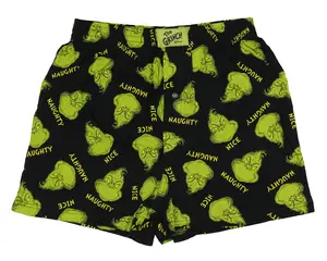Dr. Seuss The Grinch Men's Naughty Nice Grinch Face Christmas Holiday AOP Lounge Sleep Boxers
