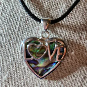 Paua LOVE Abalone Sea Shell--=%2=- Heart=%2=-- Pendant & Corded--=%2=- Necklace=%2=----=%2=- heart=%2=----=%2=- necklace=%2=-- heart necklace