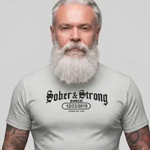Sober T Shirt | Men's Old School Sober & Strong Tee with Personalized Sobriety Date