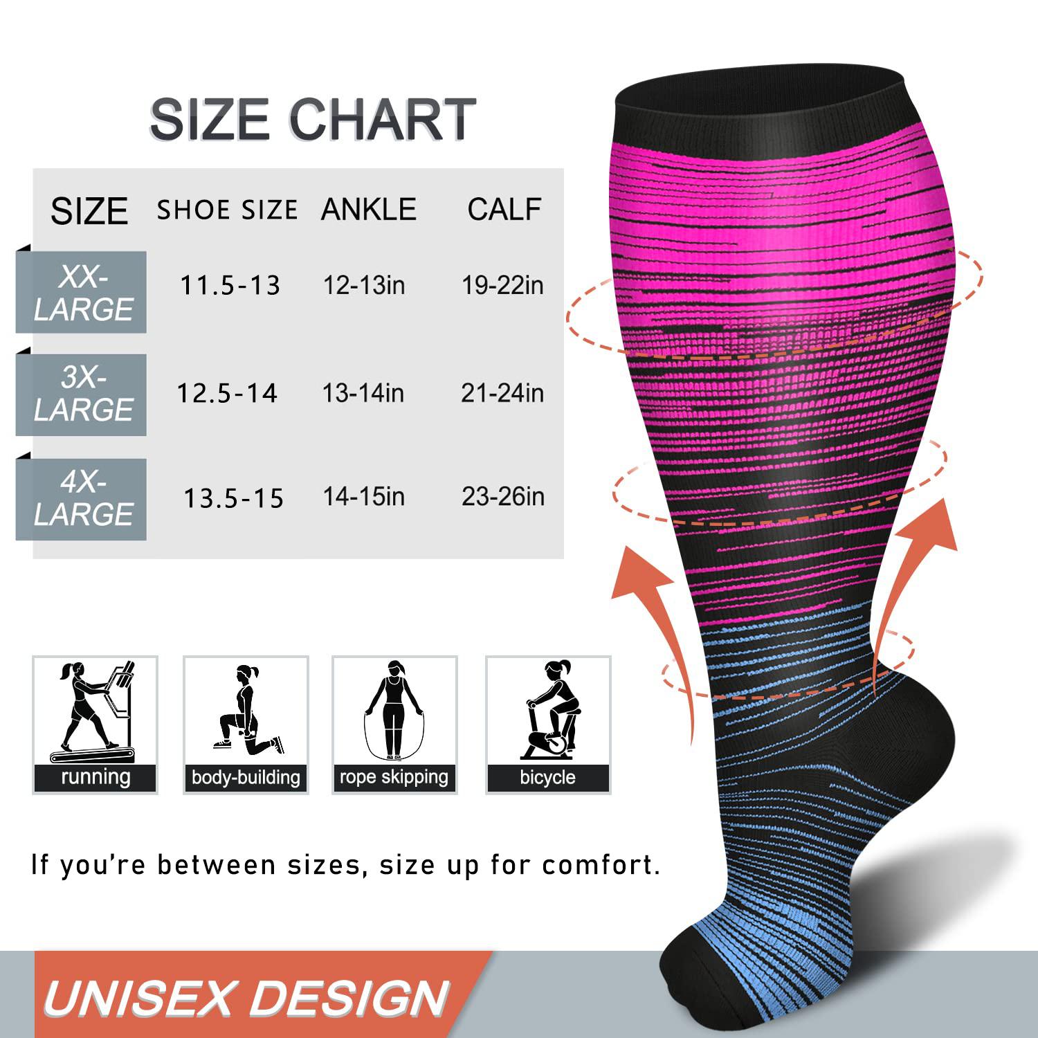 Tinylemon 3 Packs Plus Size Compression Knee High Sports Socks for Women and Men Wide Calf Stockings Breathable