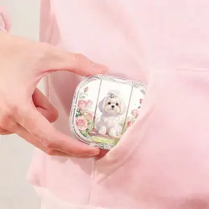 Maltese on Rose Swing Print Retainer Case, Floral Dog Orthodontic Storage Box, Portable Durable Container for Mouth Guards and Aligners
