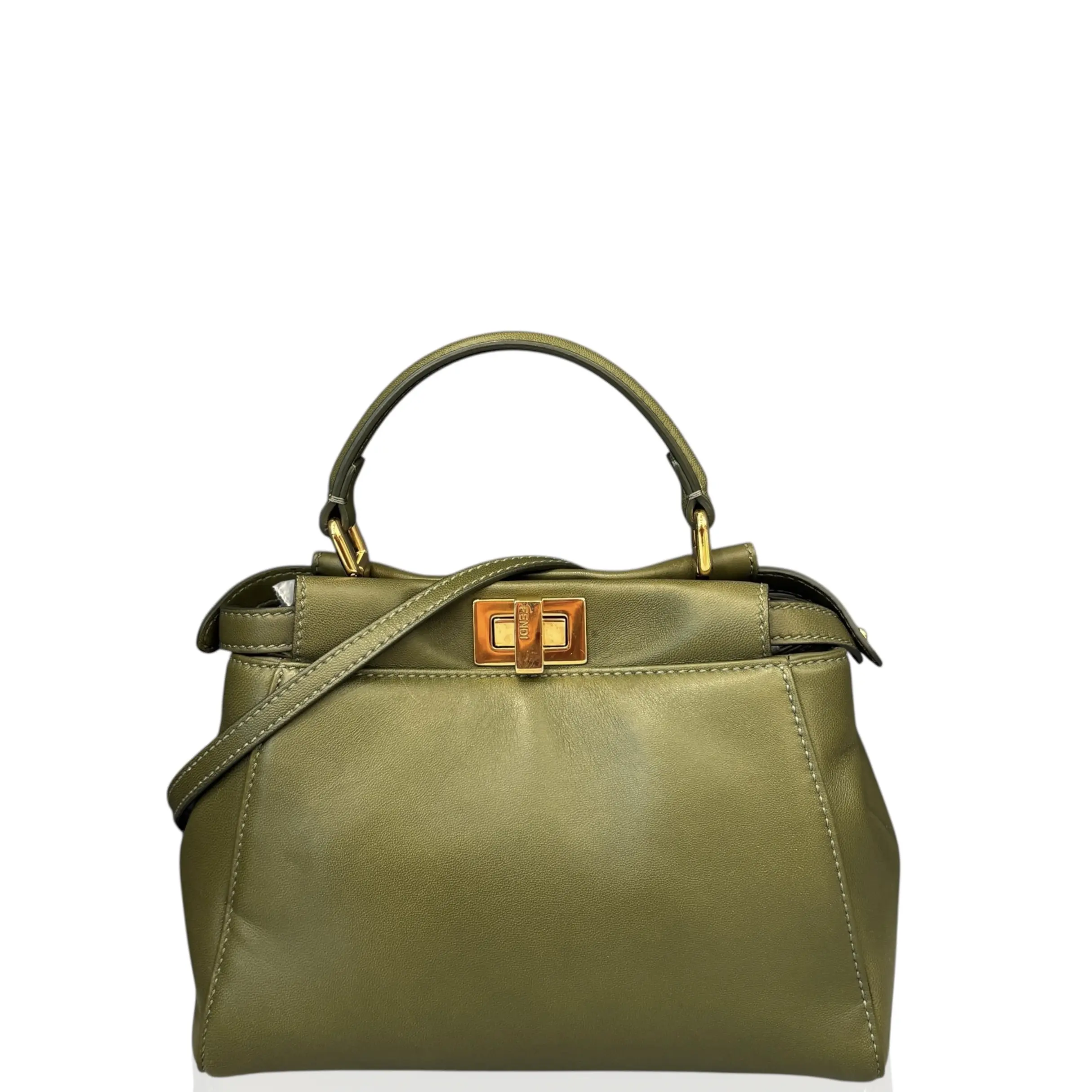Pre-owned FENDI Leather tote bags Peekaboo Iconic Mini Soft Calfskin Kaki (kr043026a4)
