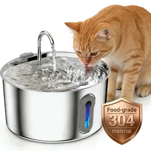 Cat Water Fountain 4.0L Stainless Steel 304 Quiet Pet Bowl Dispenser with USB Filter & Cleaning Brush Set for Cats & Other Pets