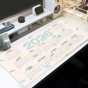 2026 Full-Year Calendar Mouse Pad Pastel Cute Pattern Style Gaming Large Desk Pad 35x16 Inch Computer Keyboard Large Mouse Pad for Desk with Non-Slip Rubber Lock Edges Perfect for Home and Office School and Family Use