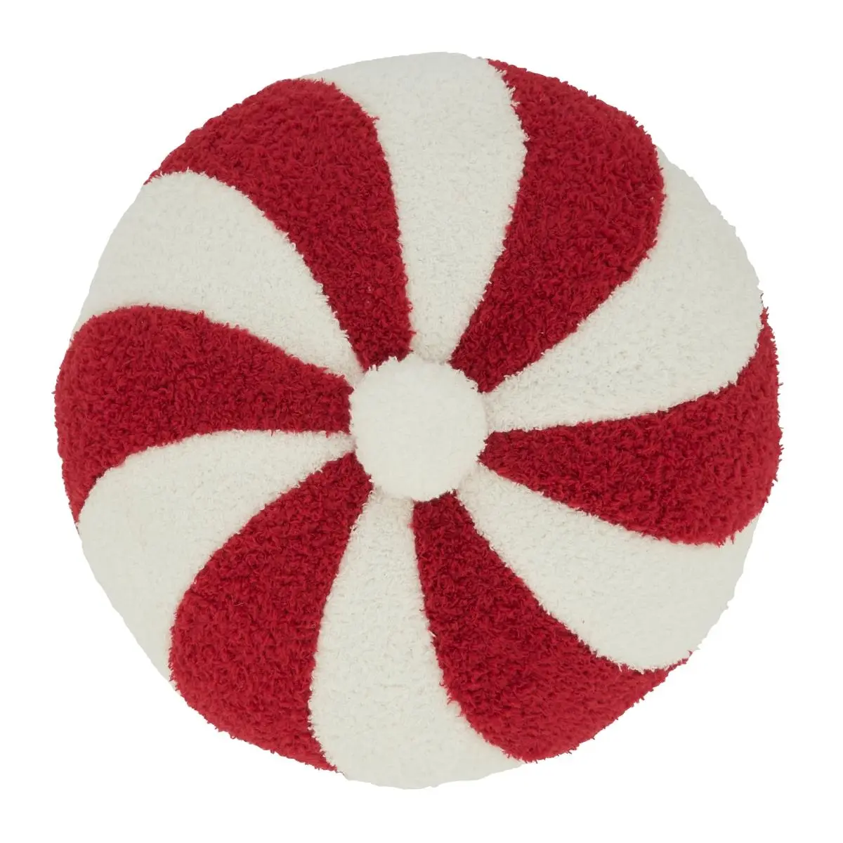 212 MAIN 13 in. Round Striped Candy Cane Polyester-Filled Throw Pillow - Red & White, Whimsical Design, Festive Look, Soft Texture, Holiday Decor Cushion