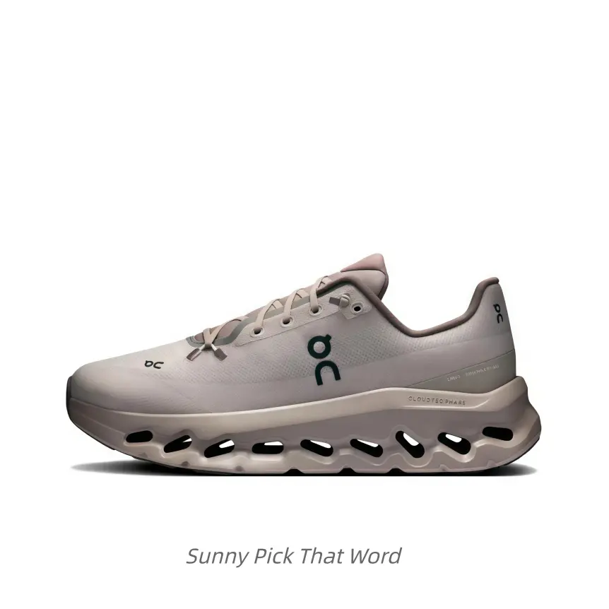 Light taupe running shoes hollow thick cushioned outsole, lightweight breathable for daily jogging commuting outdoor walking trips