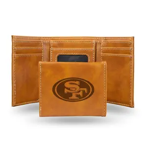 Rico NFL San Francisco 49ers Brown Faux Leather Laser Engraved Trifold Wallet with Black Logo Rico NFL San Francisco 49ers Brown Faux Leather Laser Engraved Trifold Wallet with Black Logo