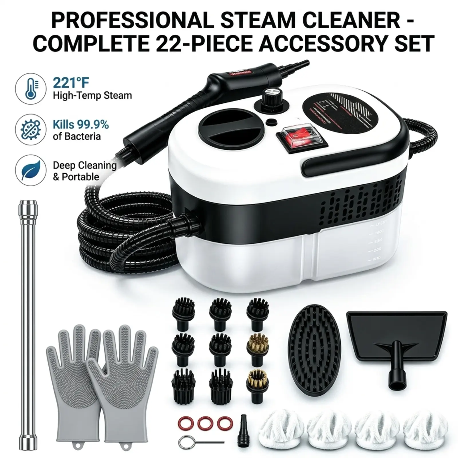 2026 Multi Surface Steam Cleaner-2500W Power High-Temperature, High-Pressure Compact Handheld Tool with Crevice Handle, Non-Bleach Eco-Friendly Set (14Accessories, US Plug) for Antibacterial Deep Clean, Car Detailing (Vacuums & Floor Care Home Appliances)