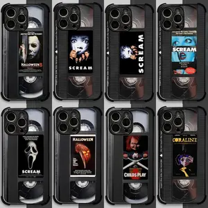 VHS Tape Chucky and Scream & MICHAEL MYERS HALLOWEEN  Phone Case Compatible with iPhone 11, 12, 13, 14, 15, 16,  Retro VHS Tapes Four-CornerDrop ProtectionHD Glass Case #IPWSJ1