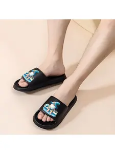 Poolside Gnome Summer Slippers with Beach Floral Print Blue Wizard Hat Design Non-Slip Indoor Outdoor Home Garden Pool Shoes for Men Women Lightweight Comfortable Funny Cartoon Character Sandals