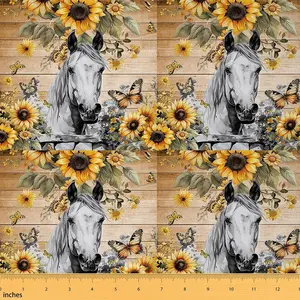 Horse Fabric by The Yard,1 Yard,Watercolor Horses Floral Upholstery Fabric,Farm Wild Animal Decor Waterproof Fabric,Farmhouse DIY Reupholstery Fabric, Colorful Floral Pattern, Animal Pattern