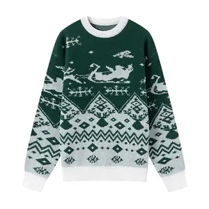 Christmas-themed crewneck knit sweater, featuring a festive atmosphere with abundant Christmas trees, reindeer antlers, and snowflower jacquard patterns. The crewneck knit is skin-friendly and warm, with delicate details suitable for young people who valu
