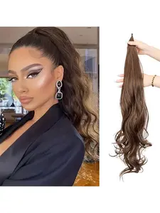 32 Inch Flexible Wrap Around Ponytail Extension Long Ponytail Hair Extensions Curly Wave Synthetic Ponytails Hairpiece for Women Daily Use