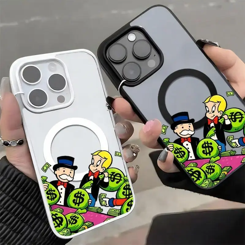 Money Bags Cartoon Phone Case Rich Lifestyle Style for iPhone 17 16 15 14 13 12 11 Plus Pro Max.SAMSUNG S26 S25 S24 S23 S22Includes Tempered Glass Screen Protector, Acrylic, Magnetic, Accessories, Smartphone, Casing, Protection