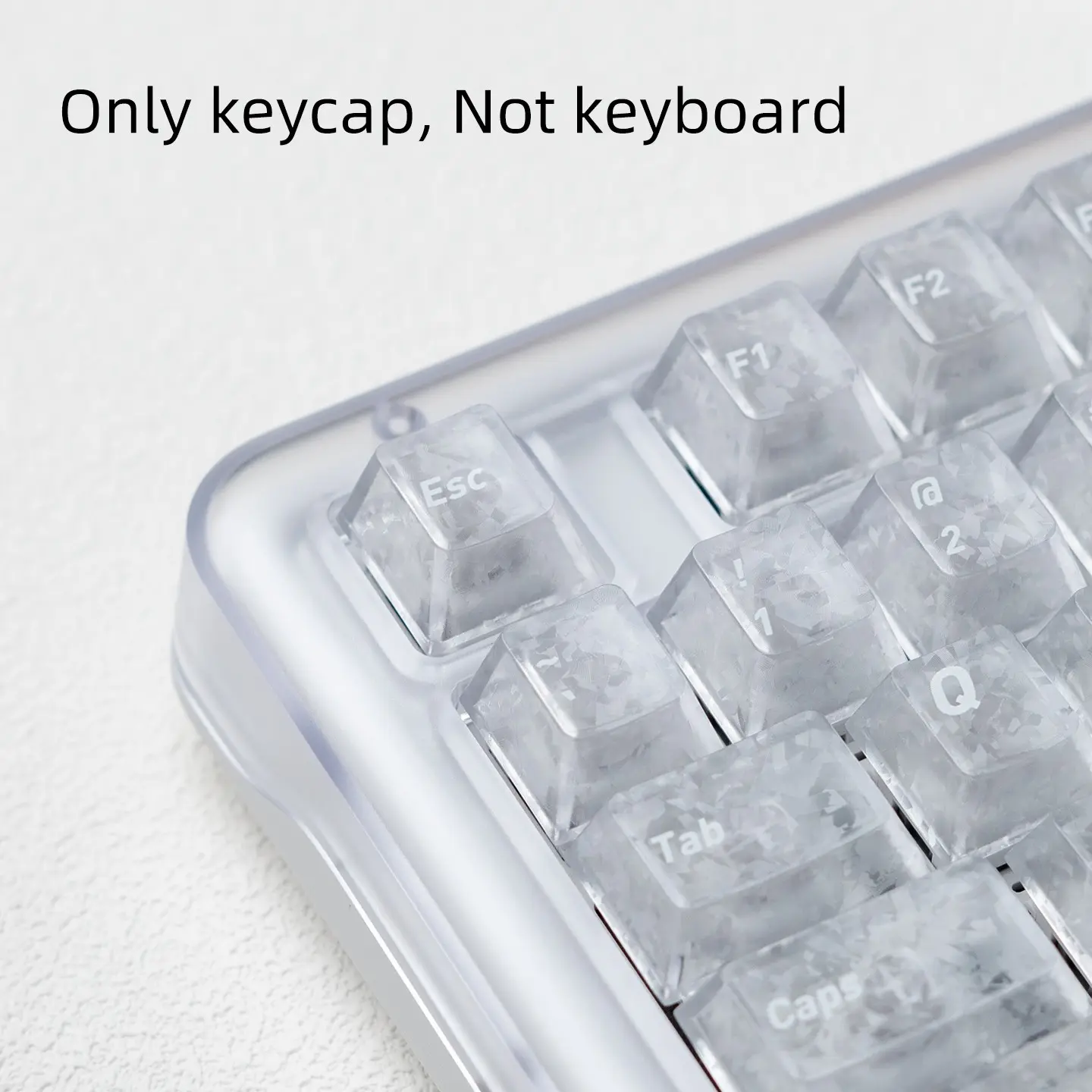 Ice carbon pattern keycaps, featuring white ice carbon fiber texture, Cherry height, translucency, Clear, and positive character , side characters , compatible with 6.25U space 61 63 64 68 75 81 84 87 98 99 100 104 108