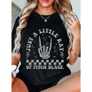 UOSO 100% Cotton Unisex Just A Little Ray Of Pitch Black Goth Dark Humor Grunge Emo T-Shirt