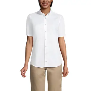 Lands' End Women's No Gape Short Sleeve Stretch Shirt - 12 - Pearl White