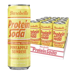 Barebells Protein Soda Pineapple Sunrise - 12 Count – 12 FL OZ (355 mL) - Protein Soda with 200mg Caffeine and 10g of Protein - On The Go Protein Refreshment